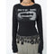 Black long-sleeved Y2K crop top with BITE ME text and graphic design for womens Y2K clothing