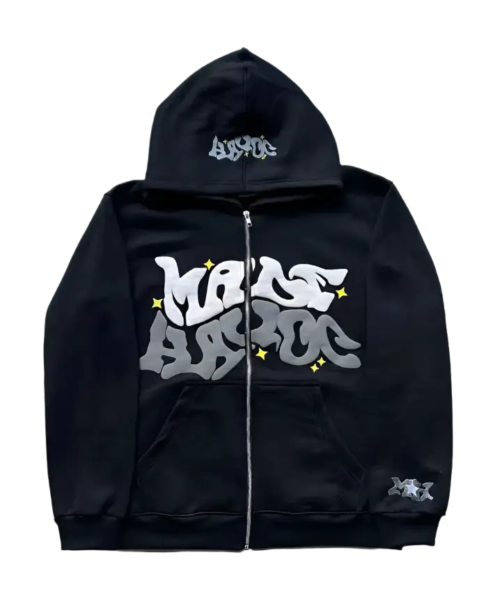 Black Y2K Custom Hoodie with graffiti-style MOST BROS text across the front