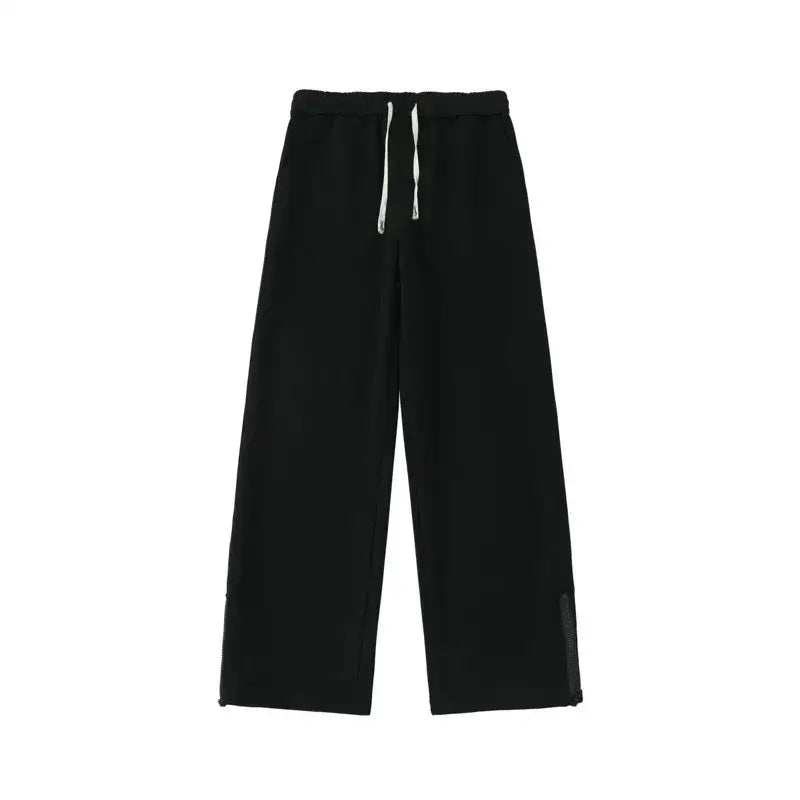 Black wide-leg Y2K flare pants with a drawstring waist for stylish comfort