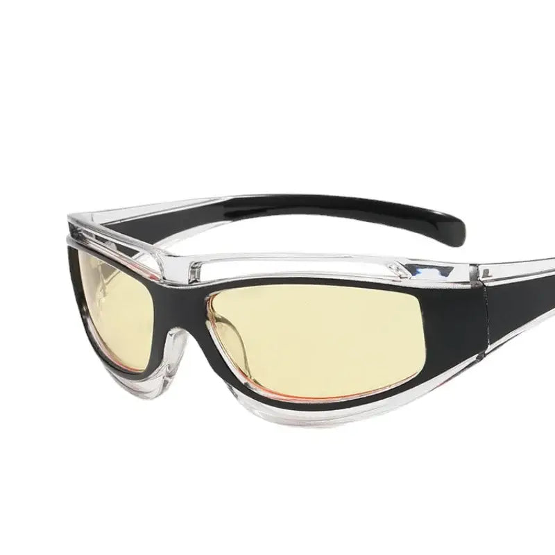 Y2K Glasses Frames featuring black and clear frame with yellow-tinted lenses