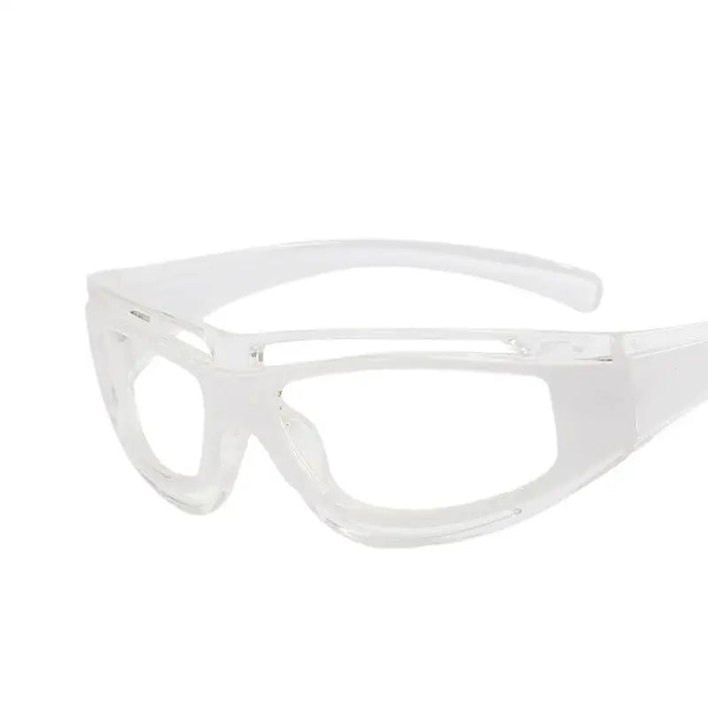 Clear plastic safety glasses with wraparound design for Y2K glasses frames