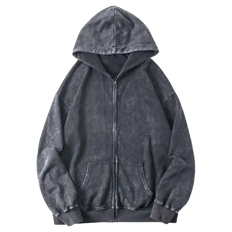 Gray zip-up hooded sweatshirt with pockets, perfect for Y2K fashion lovers