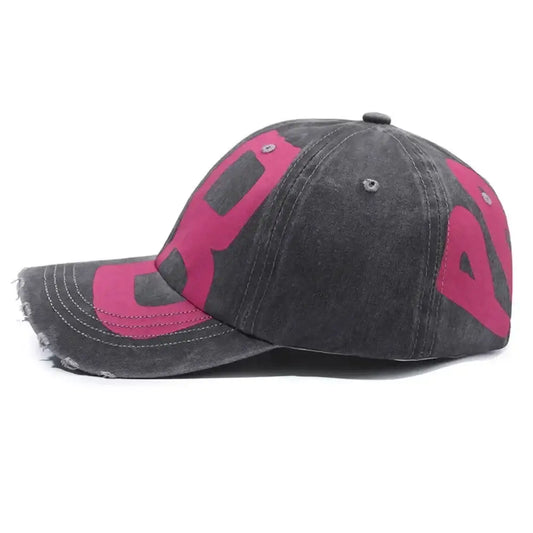 Gray Y2K Hat featuring stylish pink lettering for trendy Y2K fashion lovers