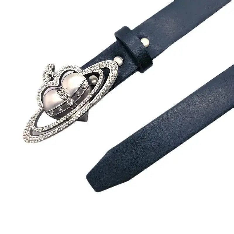 Belt featuring a decorative Saturn-shaped buckle from the Y2K Heart Belt collection