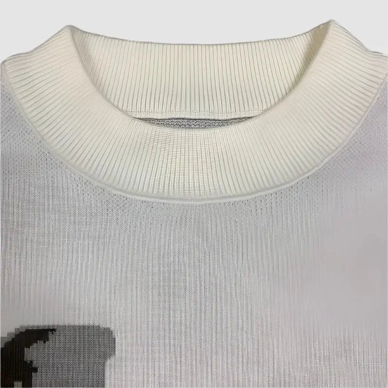 Cream-colored ribbed turtleneck collar of a Y2K Knitted Sweater design