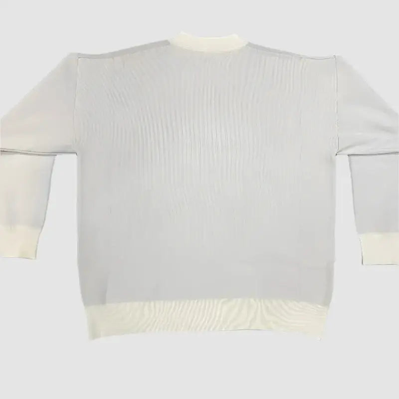 Light gray Y2K knitted sweater with long sleeves and ribbed cuffs for trendy style