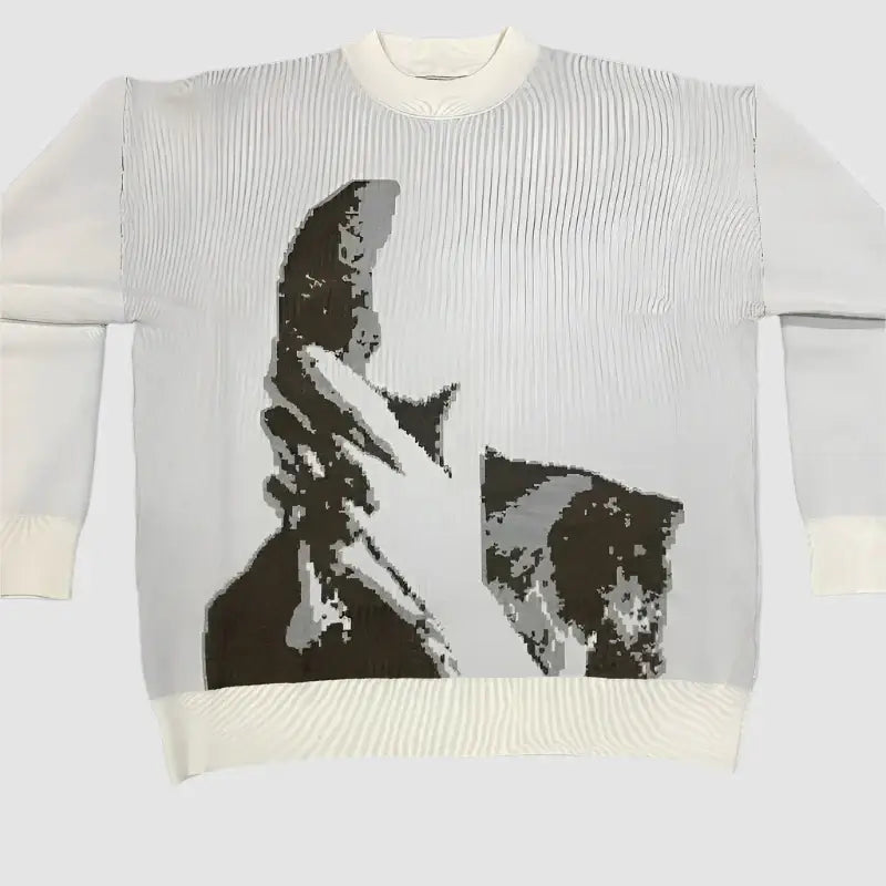 Y2K Knitted Sweater featuring a black and white abstract portrait design on front