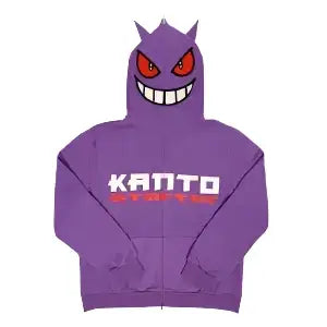 Purple Y2K Monster Hoodie with Gengar design and KANTO text on the front