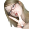 Young woman with glasses making a peace sign, showcasing Y2K Oval Glasses style