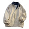 Beige Y2K puffer jacket with navy collar and elastic waistband for trendy style