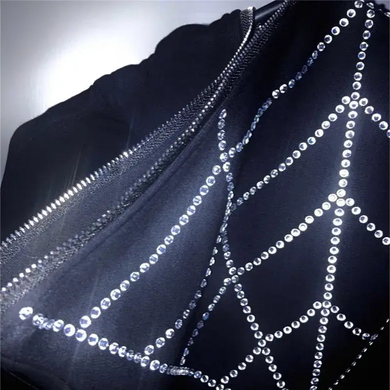 Intricate silver body jewelry with chains and beads for Y2K Rhinestone Hoodie