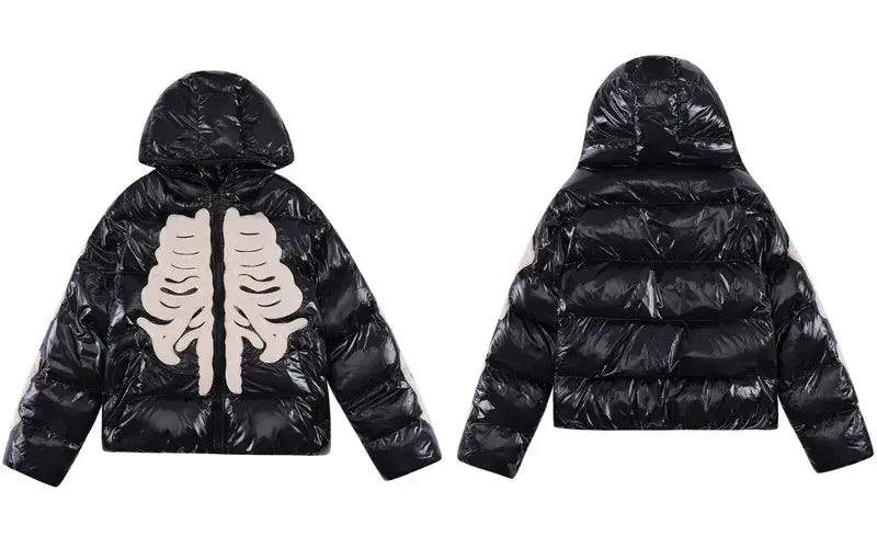 Black Y2K Skeleton Jacket featuring a skeleton ribcage design on the front