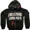 Black zip-up Y2K Spider Hoodie featuring Exclusive Currency text and red graphic design