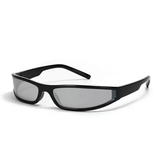 Sleek black Y2K Square Glasses with narrow rectangular lenses for a stylish look