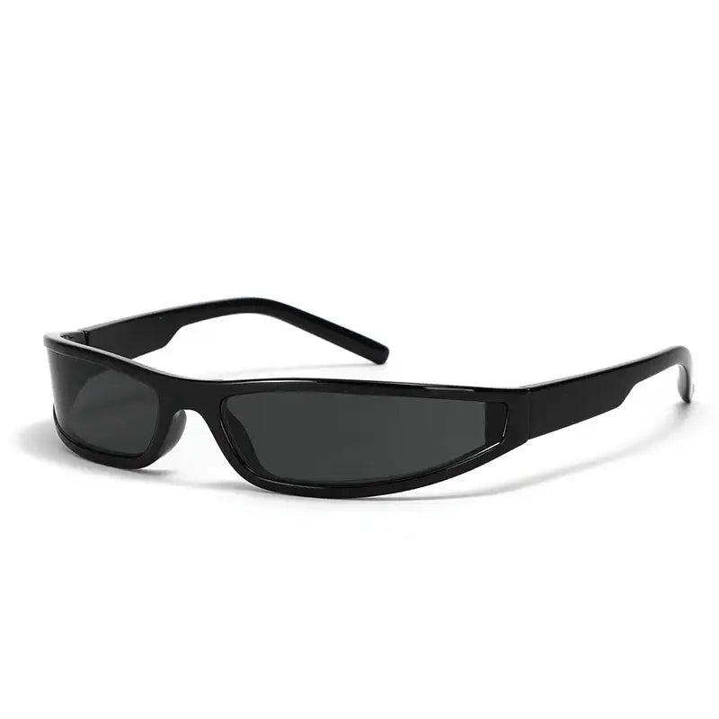 Sleek Y2K Square Glasses featuring black narrow rectangular lenses and slim arms