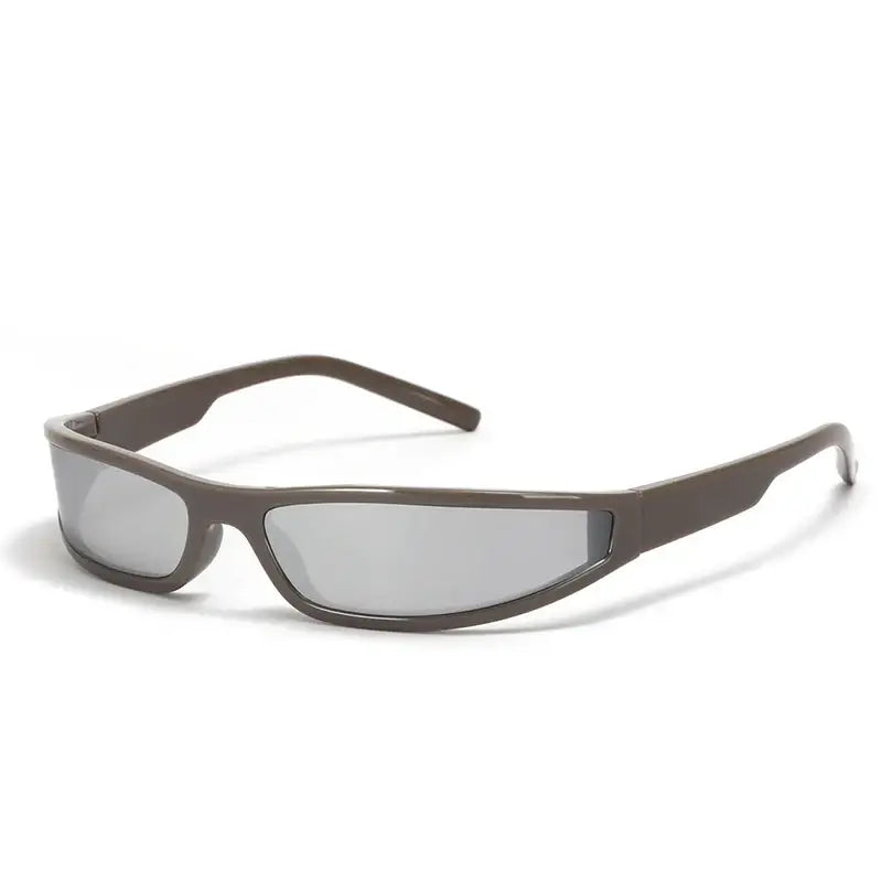 Sleek Y2K Square Glasses with metallic gray frame and reflective lenses