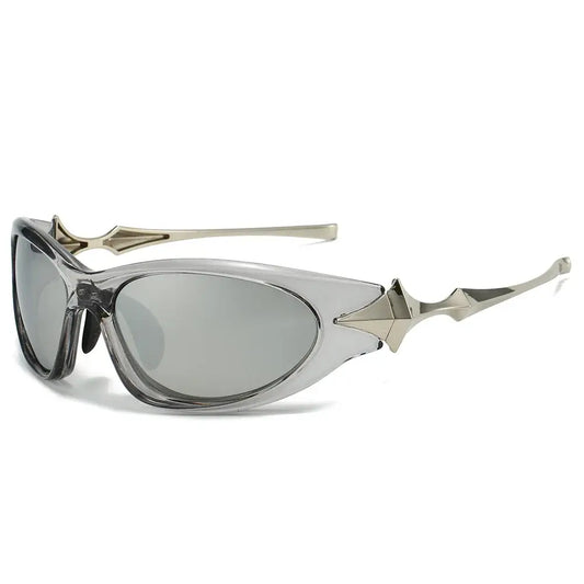 Sleek Y2K Star Glasses with metallic silver frames and mirrored lenses