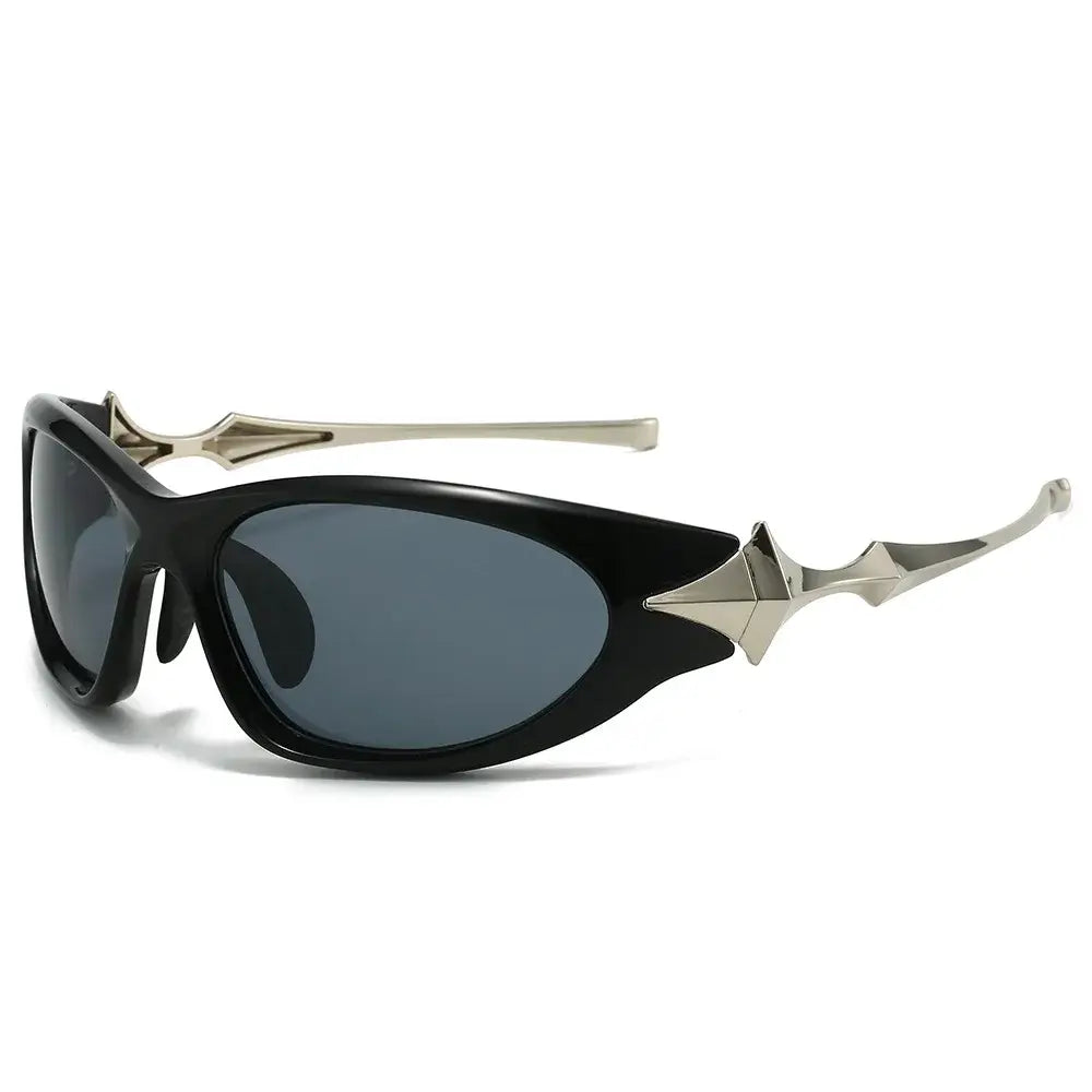 Sporty Y2K Star Glasses featuring black frames and silver accents for stylish protection