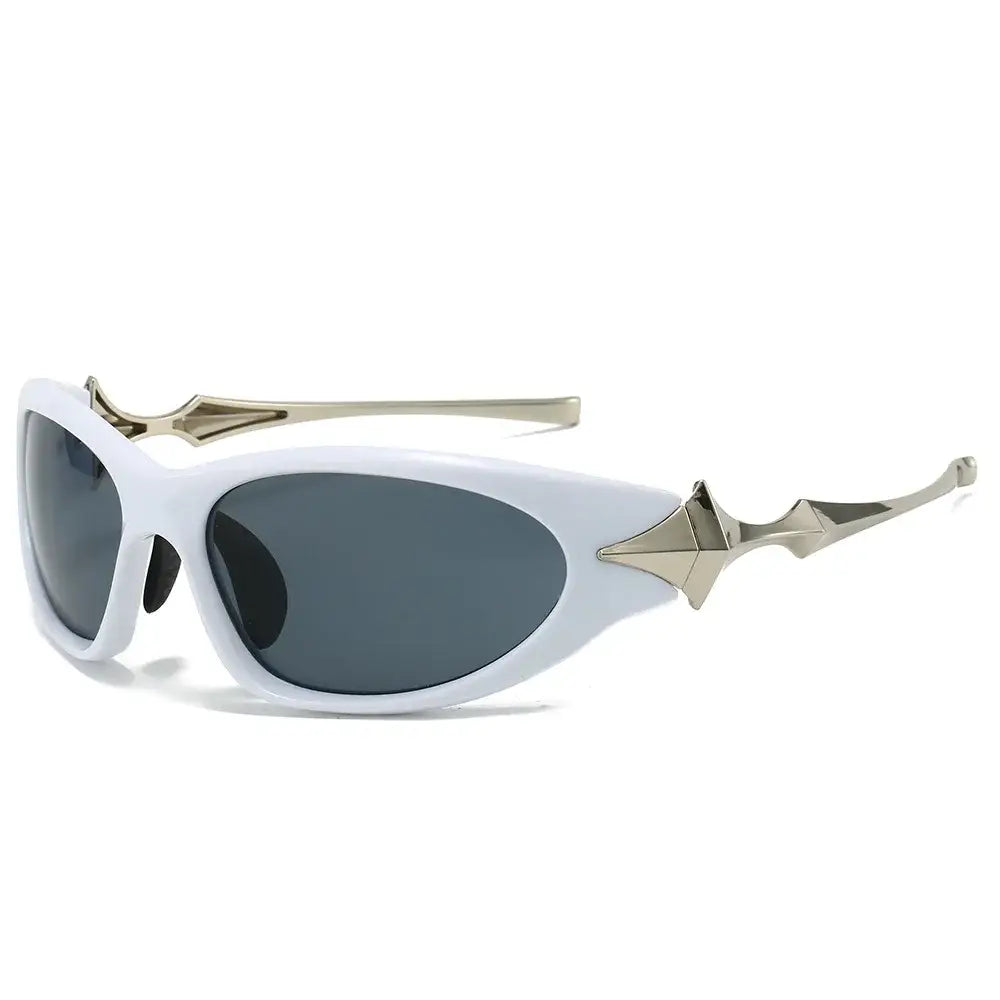 Sporty white Y2K Star Glasses with metallic accents and dark lenses